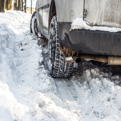 Car driving in the snow